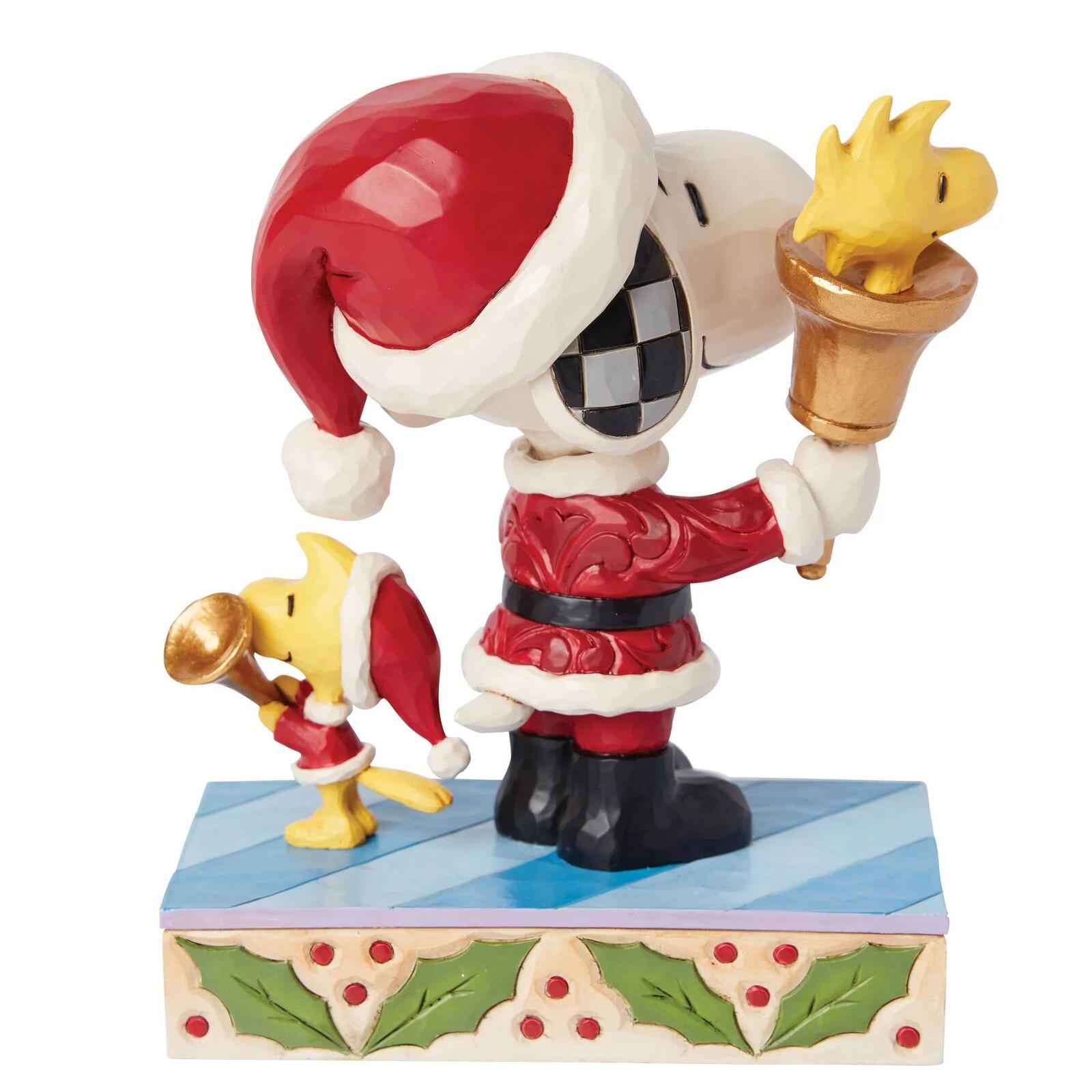 PEANUTS BY JIM SHORE CHRISTMAS SANTA SNOOPY WITH BELL & WOODSTOCK WITH HORN