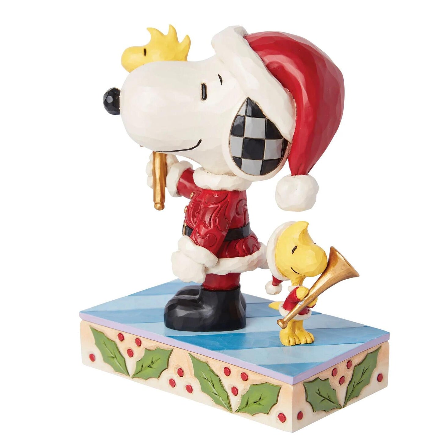 PEANUTS BY JIM SHORE CHRISTMAS SANTA SNOOPY WITH BELL & WOODSTOCK WITH HORN