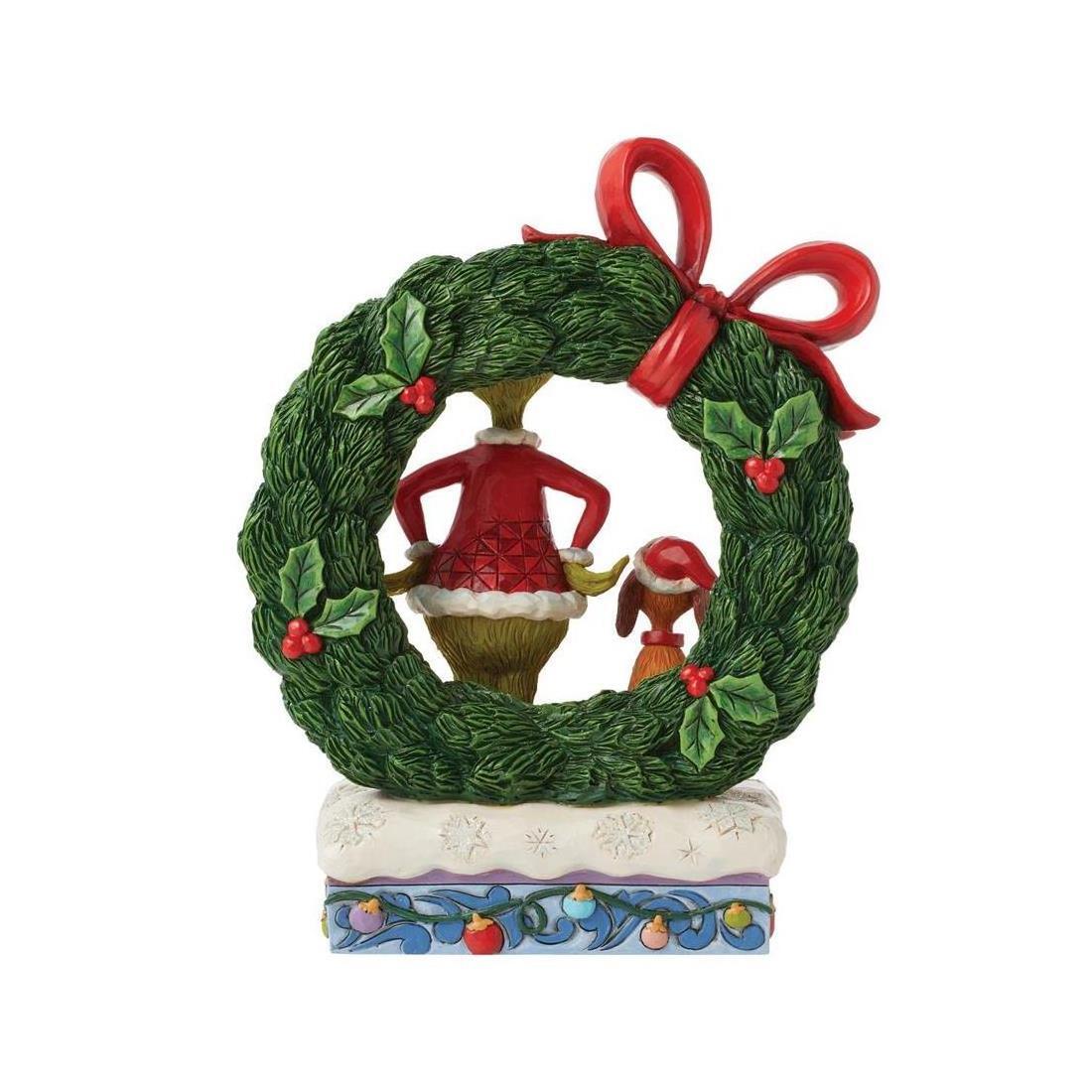 THE GRINCH DR. SEUSS BY JIM SHORE LIT GRINCH & MAX IN WREATH