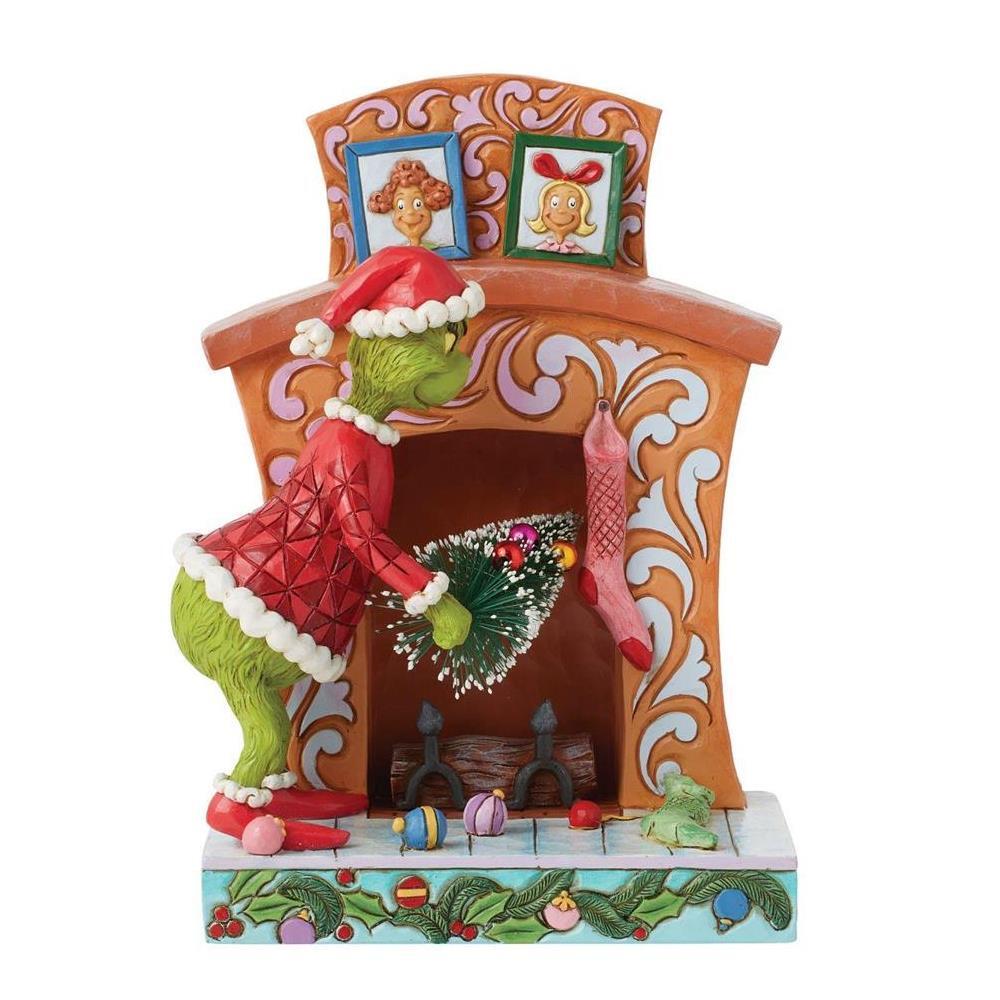 THE GRINCH DR. SEUSS BY JIM SHORE GRINCH PUSHING TREE UP FIREPLACE