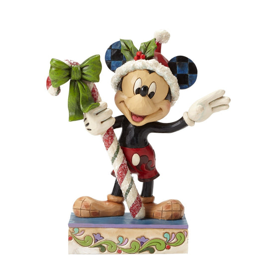 DISNEY TRADITIONS BY JIM SHORE CHRISTMAS MICKEY WITH CANDY CANE SWEET GREETINGS 15.5CM