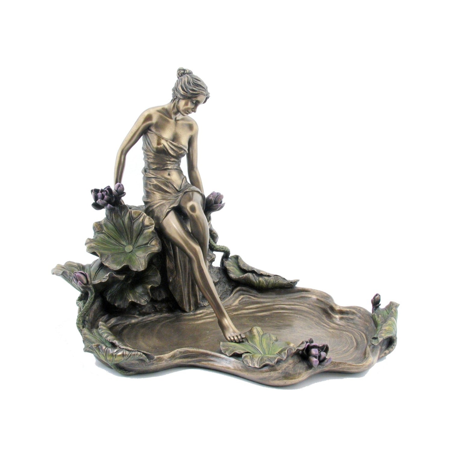 VERONESE DESIGNS BRONZE JEWELLERY TRAY LADY STEPPING WATER