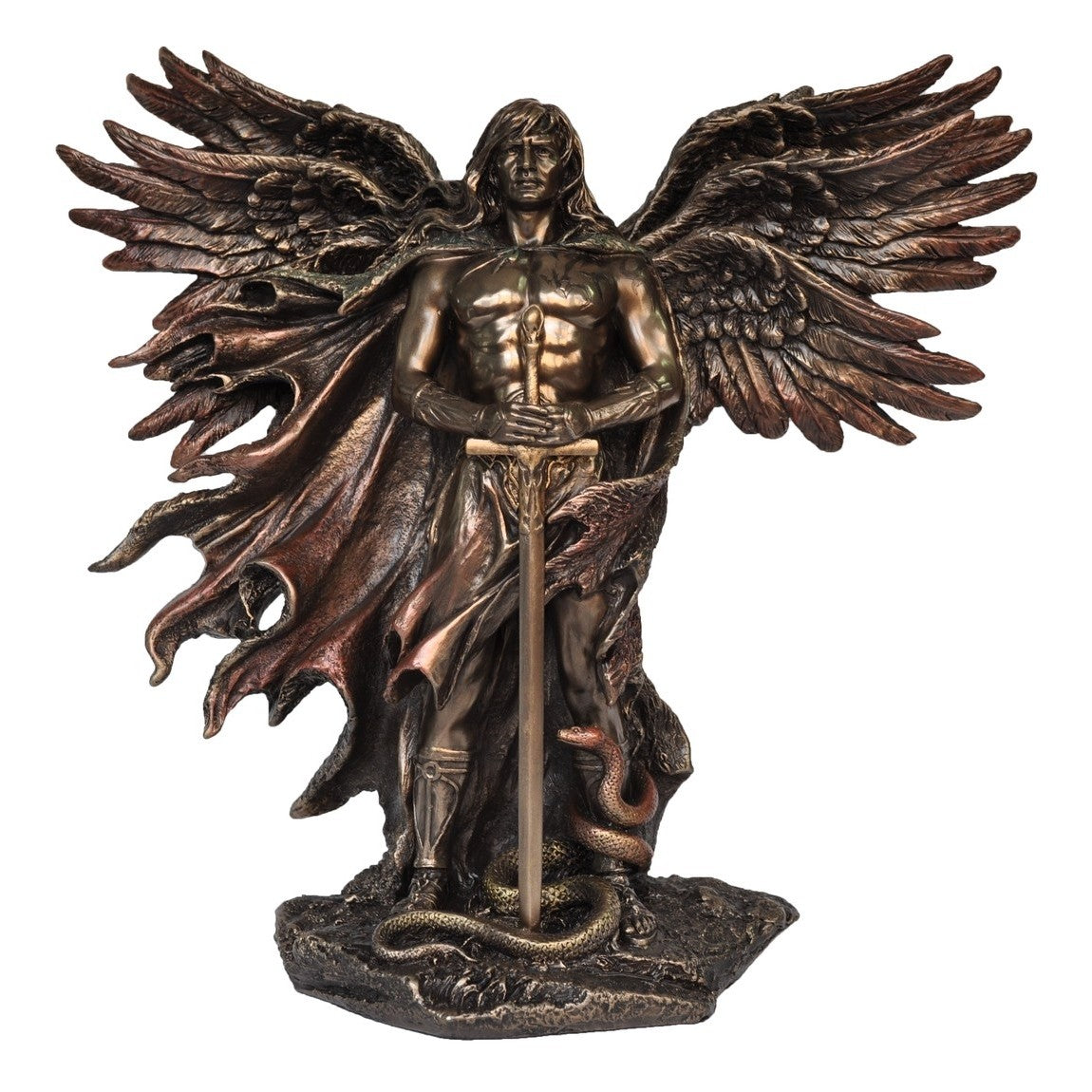 VERONESE DESIGNS BRONZE SERAPH SIX WING GUARDIAN ANGEL WITH SERPENT