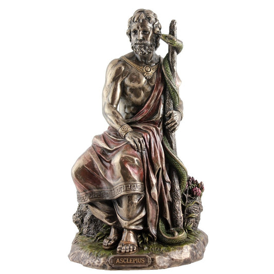 VERONESE DESIGNS BRONZE ASCLEPIUS GOD OF MEDICINE FIGURINE 25CM