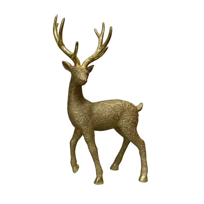 PURE CHRISTMAS RESIN SHINY GOLD DEER STANDING LEFT 51CM