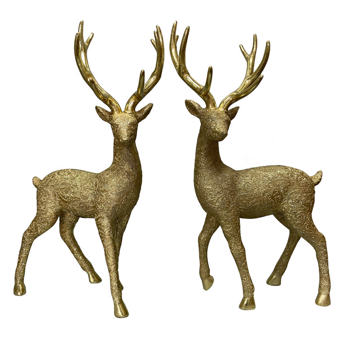 PURE CHRISTMAS RESIN SHINY GOLD DEER STANDING LEFT 51CM