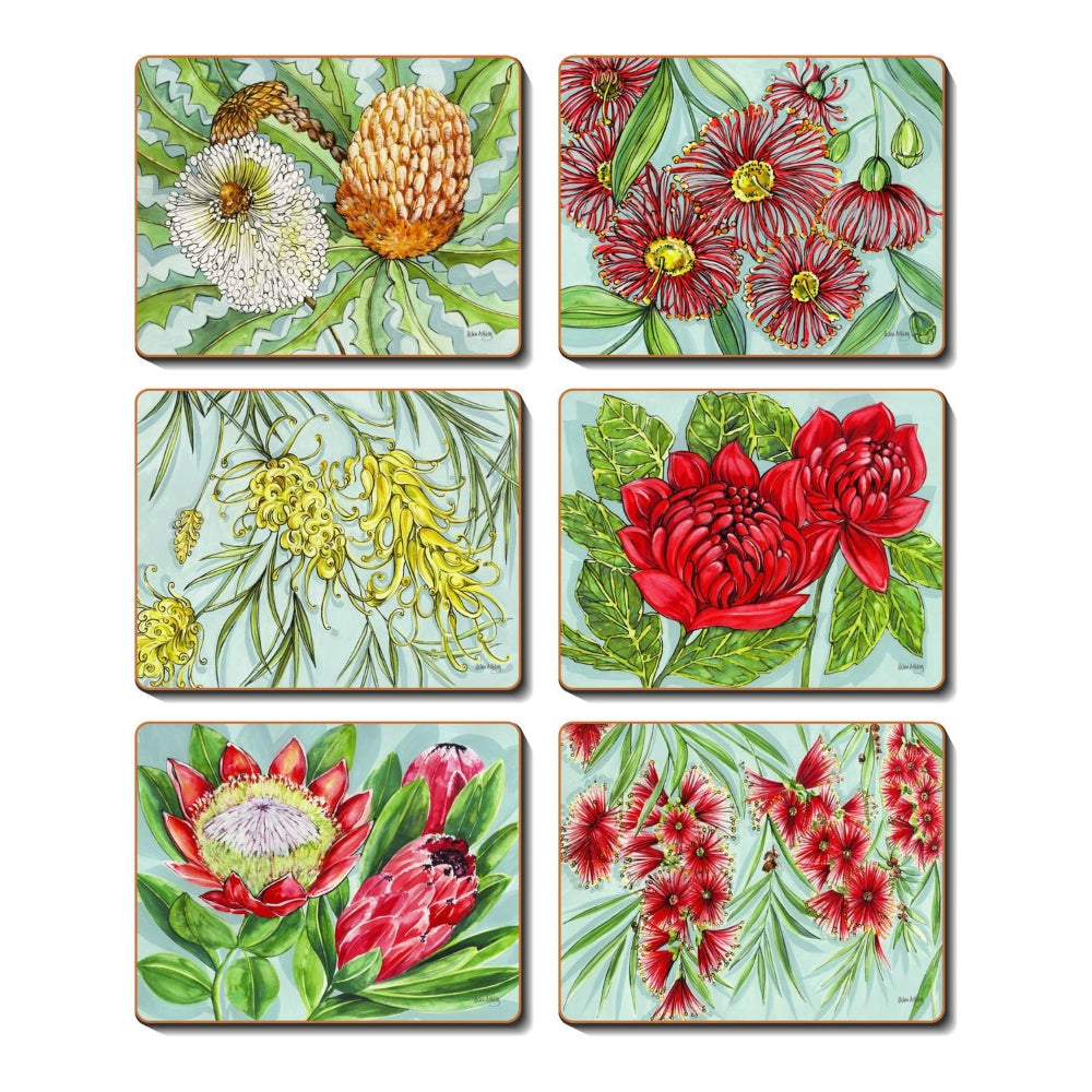 CINNAMON COASTER SET 6 CORK BACK BLUSH BLOOMS