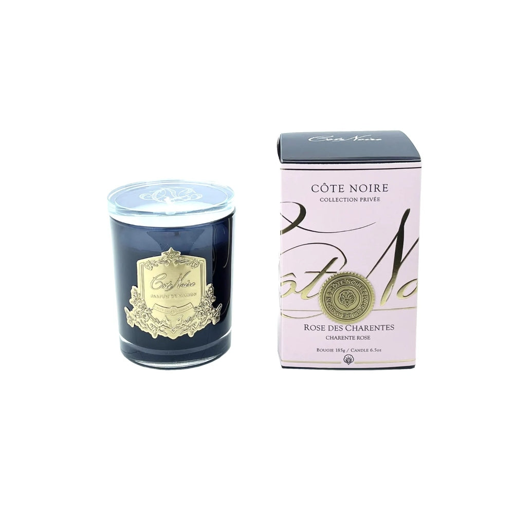 COTE NOIRE CANDLE MEDIUM 185G DARK GLASS CHARENTE ROSE