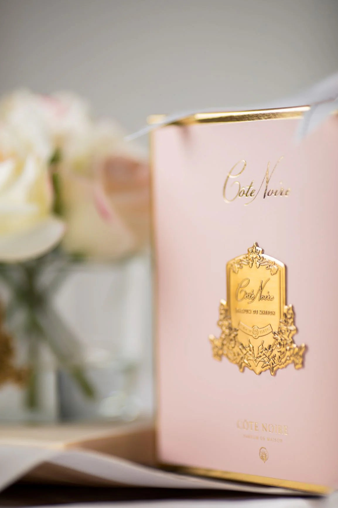 COTE NOIRE PERFUMED NATURAL TOUCH LIMITED EDITION FIVE ROSE PINK BOX CLEAR GLASS IN PINK BLUSH