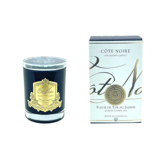 COTE NOIRE CANDLE MEDIUM 185G DARK GLASS JASMINE FLOWER TEA