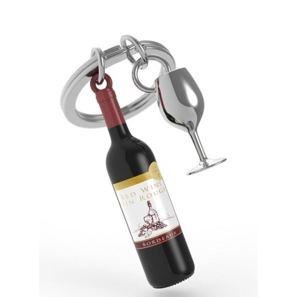 THE RUSSELL COLLECTION KEYCHAIN METAL BOTTLE OF WINE WITH GLASS