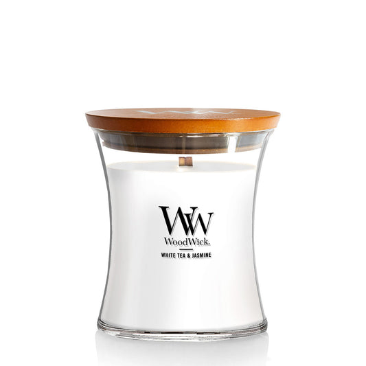 WOODWICK CANDLE MEDIUM WHITE TEA & JASMINE