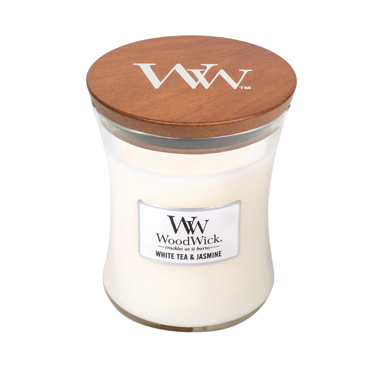 WOODWICK CANDLE MEDIUM WHITE TEA & JASMINE