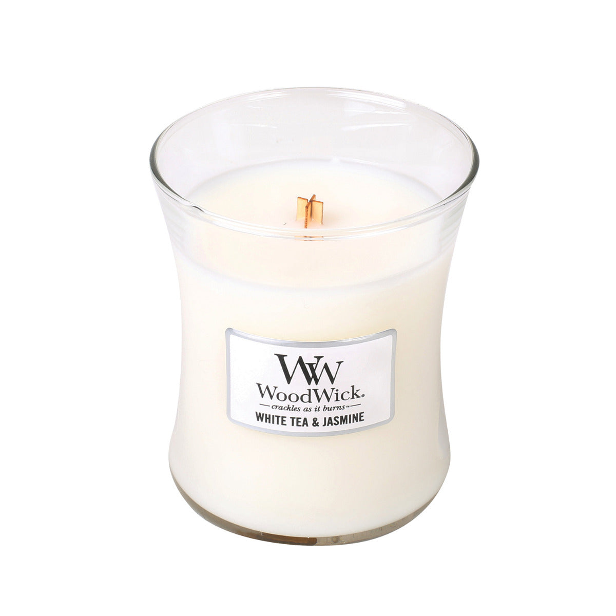 WOODWICK CANDLE MEDIUM WHITE TEA & JASMINE