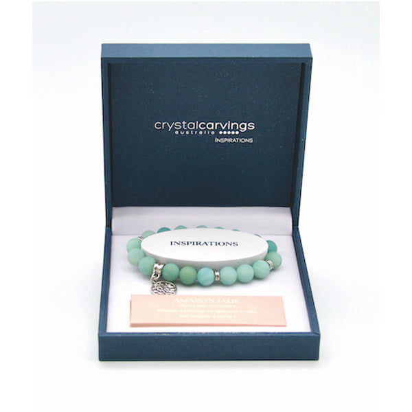 CRYSTAL CARVINGS BRACELET TREE OF LIFE CHARM AMAZON JADE MATTE BEADS