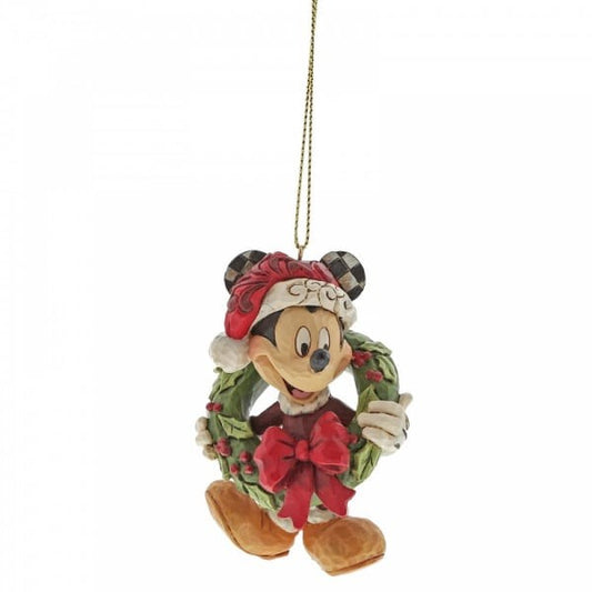 DISNEY TRADITIONS BY JIM SHORE CHRISTMAS HANGING ORNAMENT MICKEY ON WREATH 8CM