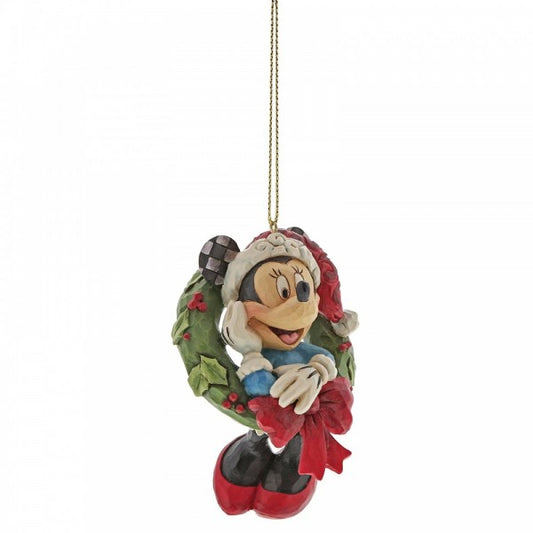 DISNEY TRADITIONS BY JIM SHORE CHRISTMAS HANGING ORNAMENT MINNIE ON WREATH 8CM