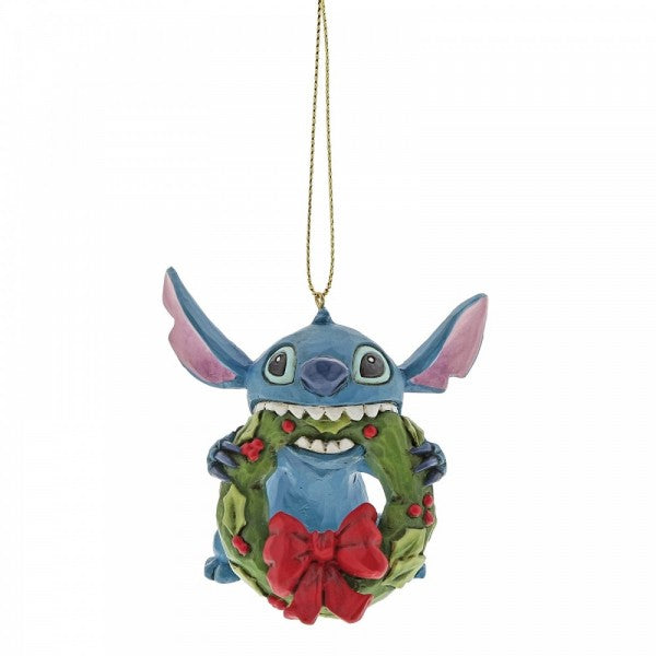 DISNEY TRADITIONS BY JIM SHORE CHRISTMAS HANGING ORNAMENT STITCH BITING WREATH 8CM