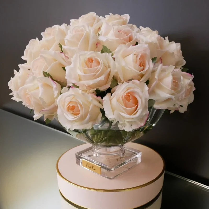 COTE NOIRE LUXURY CENTREPIECE 37 ROSE BUD BOUQUET GOLD BADGE IN PINK BLUSH