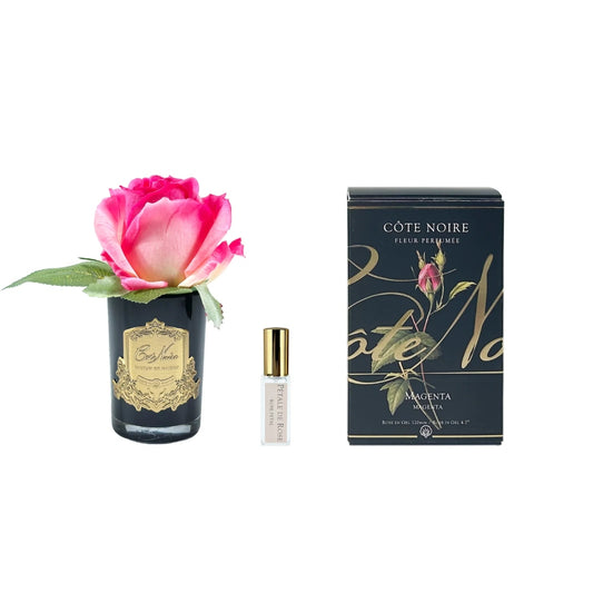 COTE NOIRE PERFUMED NATURAL TOUCH ROSE BUD BLACK GLASS IN MAGENTA