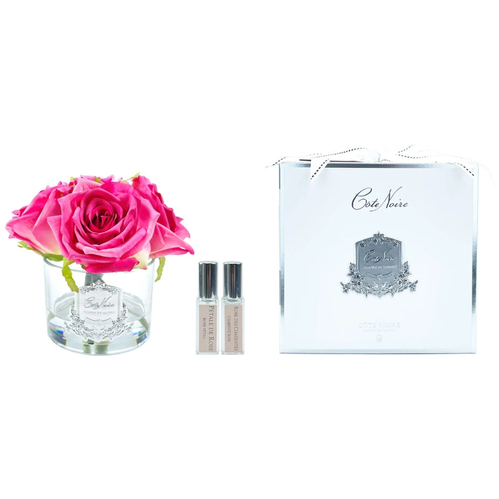 COTE NOIRE PERFUMED NATURAL TOUCH FIVE ROSES CLEAR GLASS IN MAGENTA