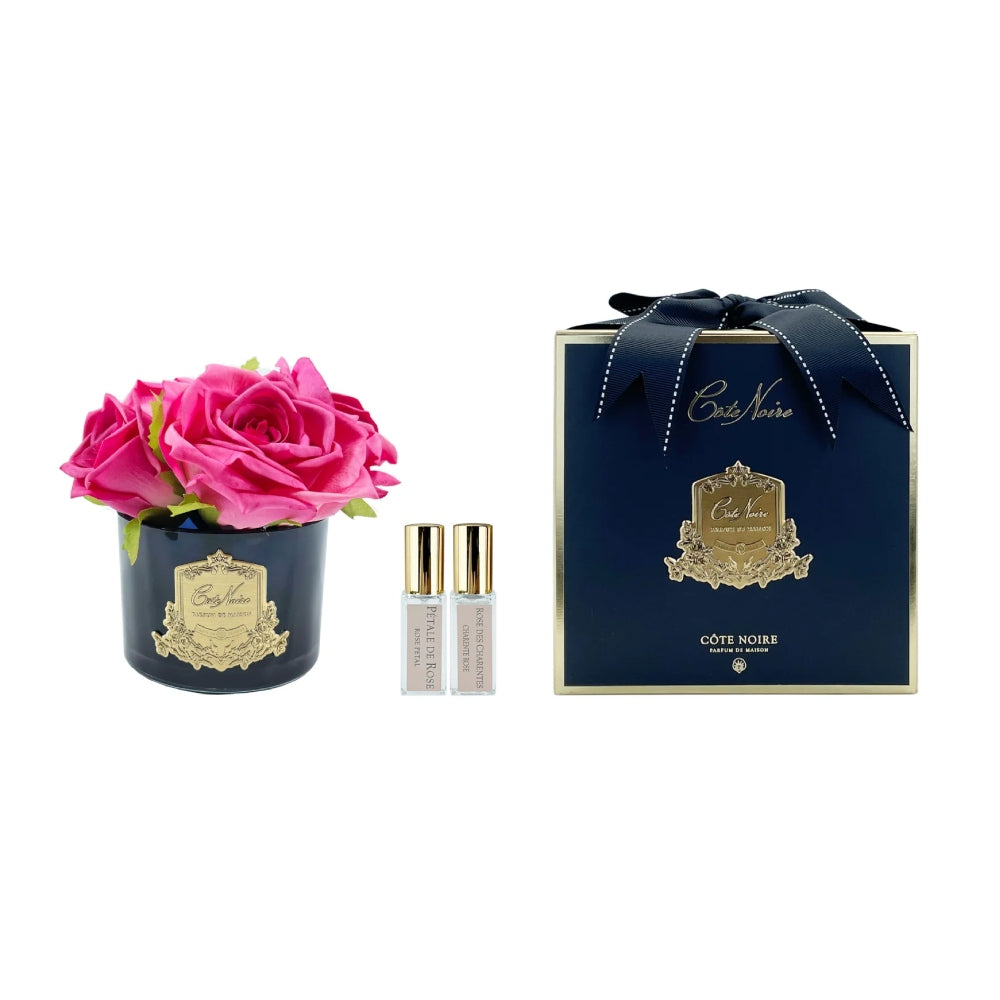 COTE NOIRE PERFUMED NATURAL TOUCH FIVE ROSES BLACK GLASS IN MAGENTA