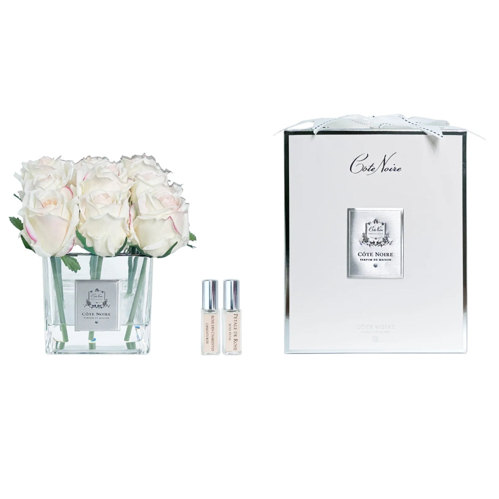 COTE NOIRE PERFUMED NATURAL TOUCH COUTURE 9 ROSE BUDS CLEAR SQUARE GLASS PINK BLUSH