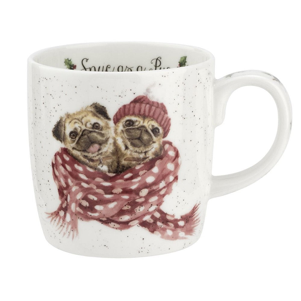 ROYAL WORCESTER WRENDALE CHRISTMAS MUG SNUG AS A PUG DOG