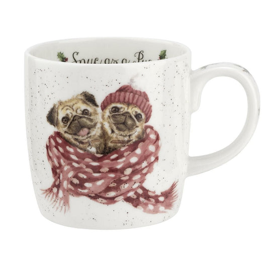 ROYAL WORCESTER WRENDALE CHRISTMAS MUG SNUG AS A PUG DOG