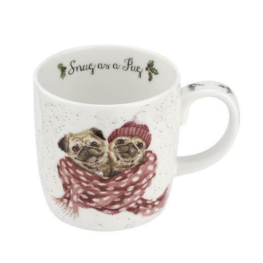 ROYAL WORCESTER WRENDALE CHRISTMAS MUG SNUG AS A PUG DOG