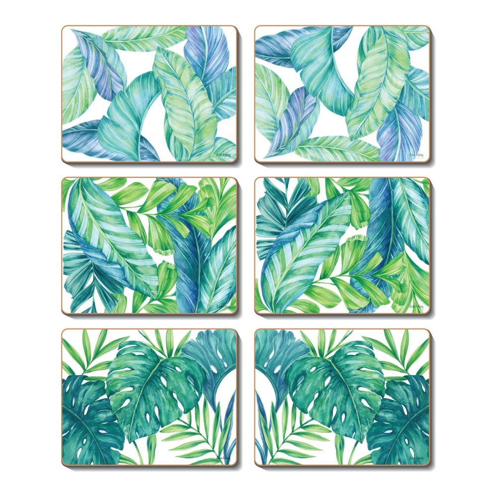 CINNAMON COASTER SET 6 CORK BACK TROPICAL LEAVES