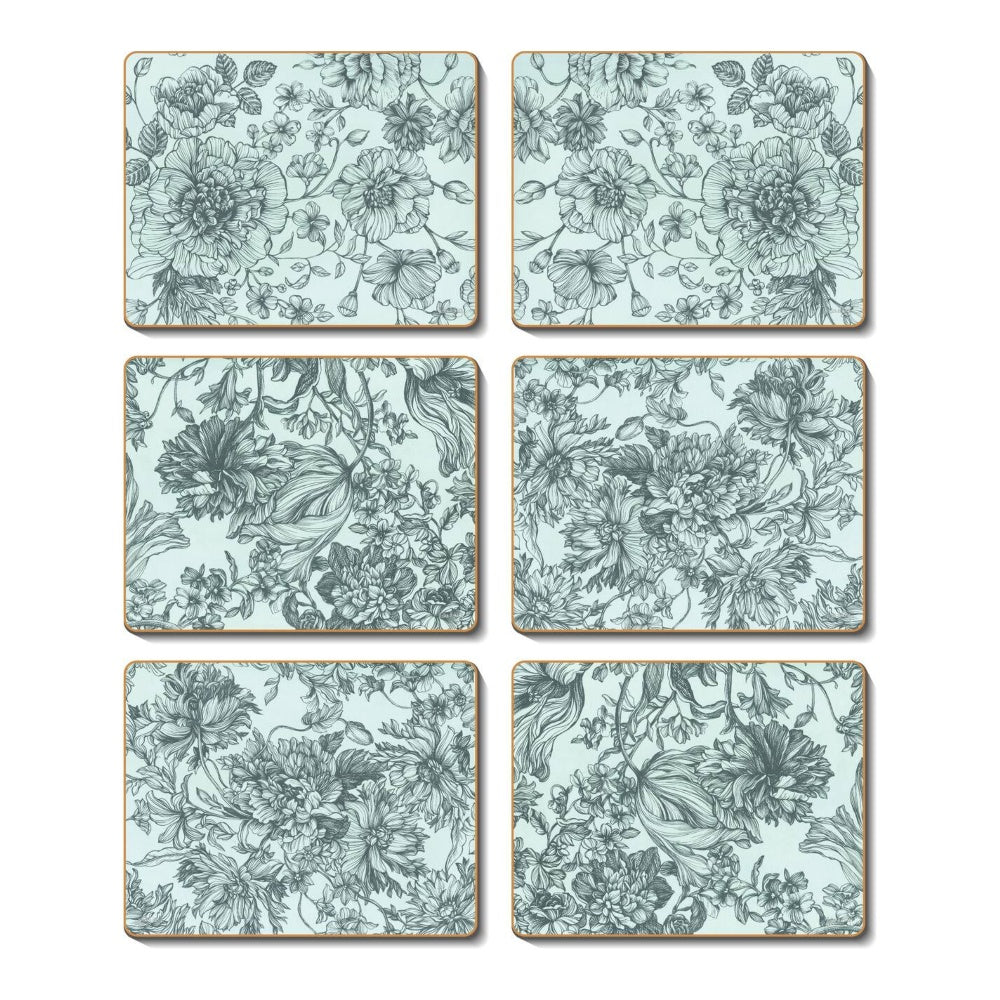 CINNAMON PLACEMAT SET OF 6 CORK BACK FLORAL ENGRAVING