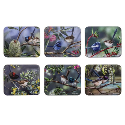 ASHDENE COASTER SET 6 CORK BACK AUSTRALIAN WREN