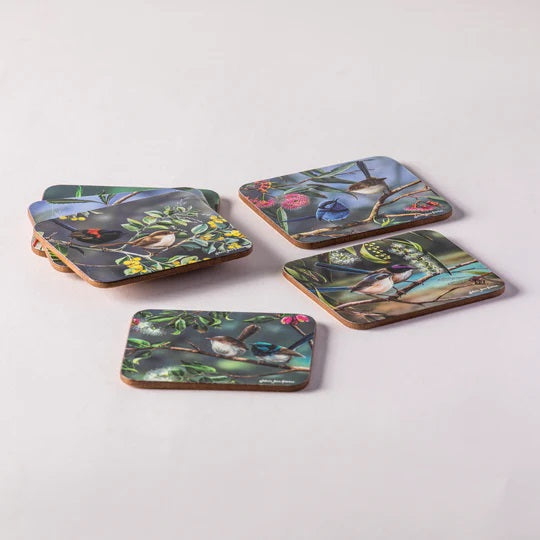 ASHDENE COASTER SET 6 CORK BACK AUSTRALIAN WREN