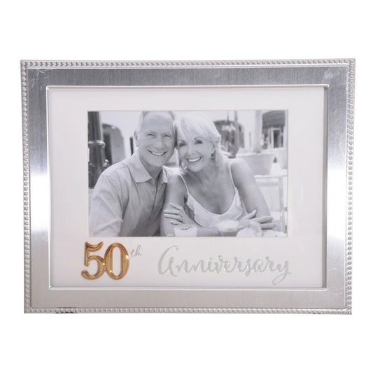 PHOTO FRAME SILVER 50TH ANNIVERSARY 6X4