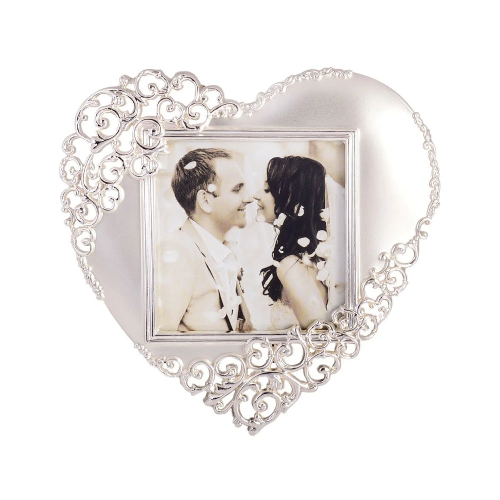 PHOTO FRAME HEART SILVER SATIN 3X3