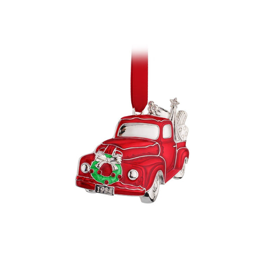 WHITEHILL HANGING ORNAMENT SILVER PLATED CHRISTMAS RED TRUCK