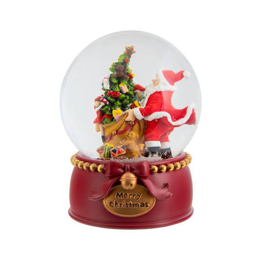 PURE CHRISTMAS SNOW GLOBE RESI RED SANTA WITH TREE MUSICAL