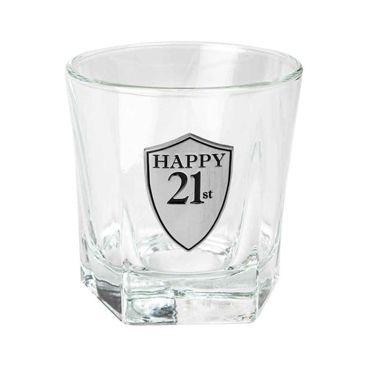 WHISKY GLASS WITH BADGE 210ML 21ST BIRTHDAY