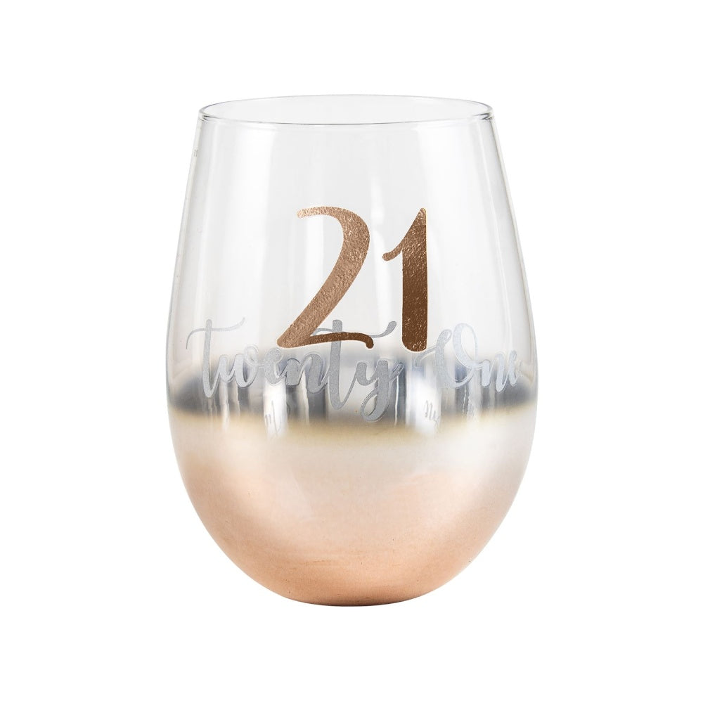 WINE GLASS STEMLESS ROSE GOLD OMBRE 21ST BIRTHDAY