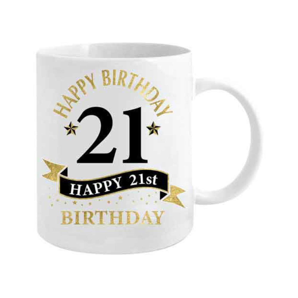 MUG PORCELAIN WHITE, BLACK & GOLD 21ST BIRTHDAY