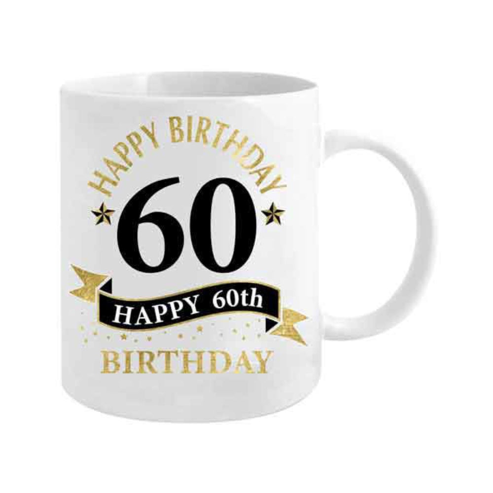 MUG PORCELAIN WHITE, BLACK & GOLD 60TH BIRTHDAY