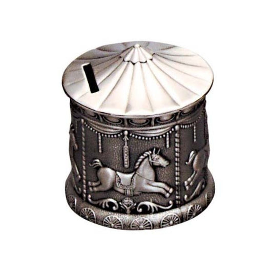 THE RUSSELL COLLECTION PEWTER FINISH MONEY BANK MERRY GO ROUND