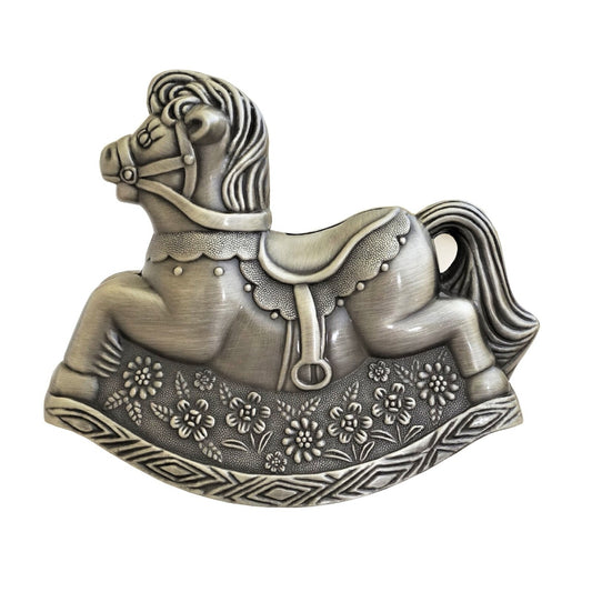 THE RUSSELL COLLECTION PEWTER FINISH MONEY BANK ROCKING HORSE