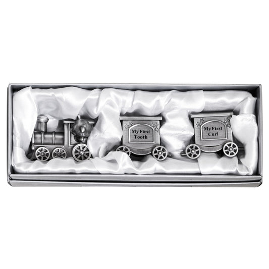 THE RUSSELL COLLECTION FIRST TOOTH & CURL SET TRAIN & CARTS IN PEWTER FINISH