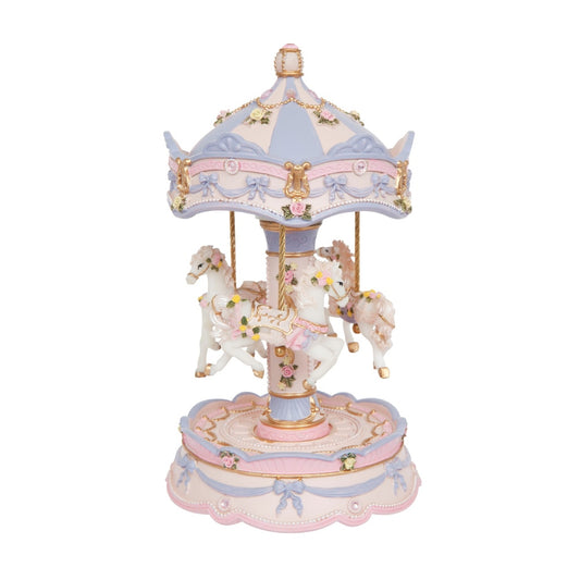 THE RUSSELL COLLECTION RESIN CAROUSEL MUSICAL PINK & PURPLE LUNA