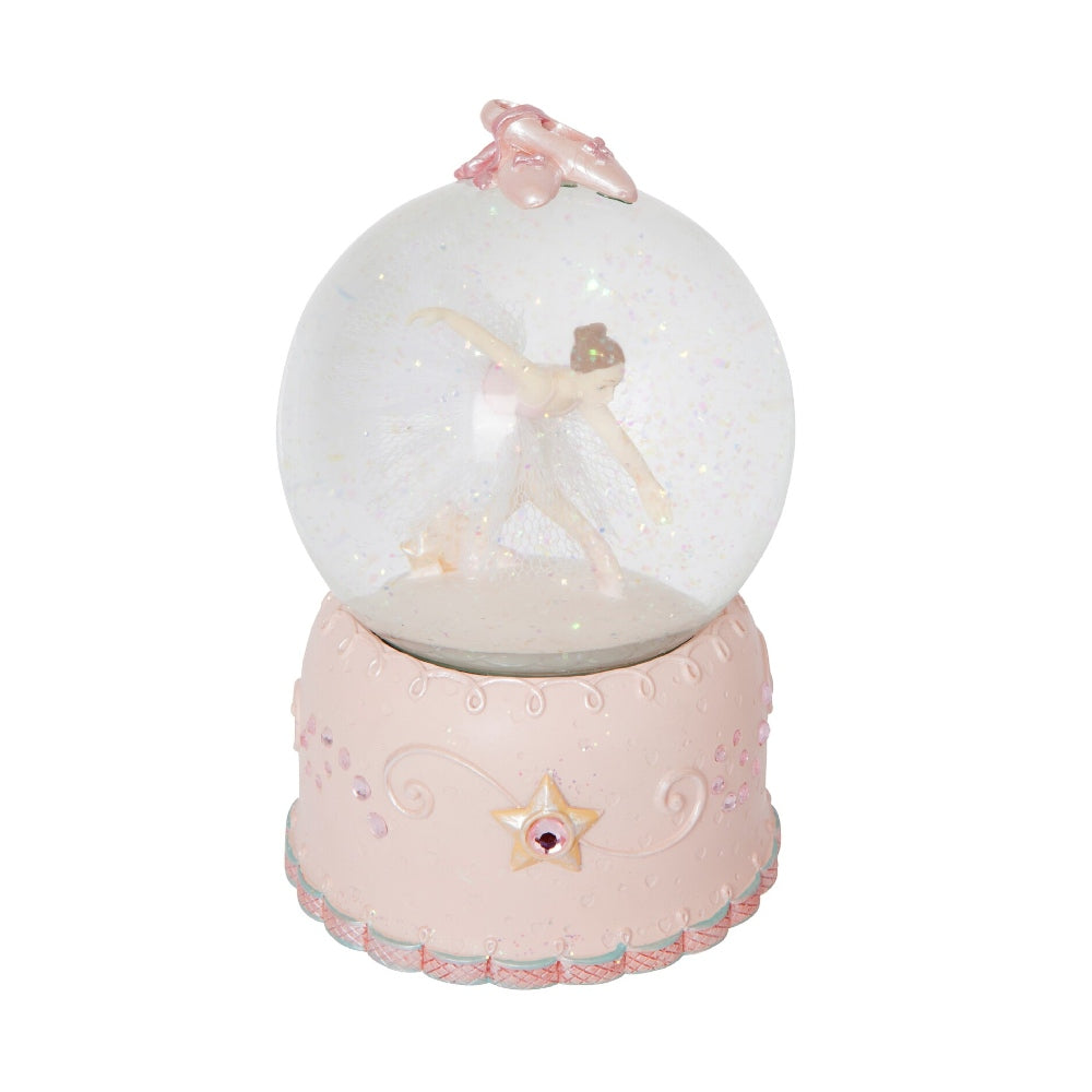 THE RUSSELL COLLECTION RESIN MUSICAL SNOW GLOBE SPINNING BALLERINA IN PINK