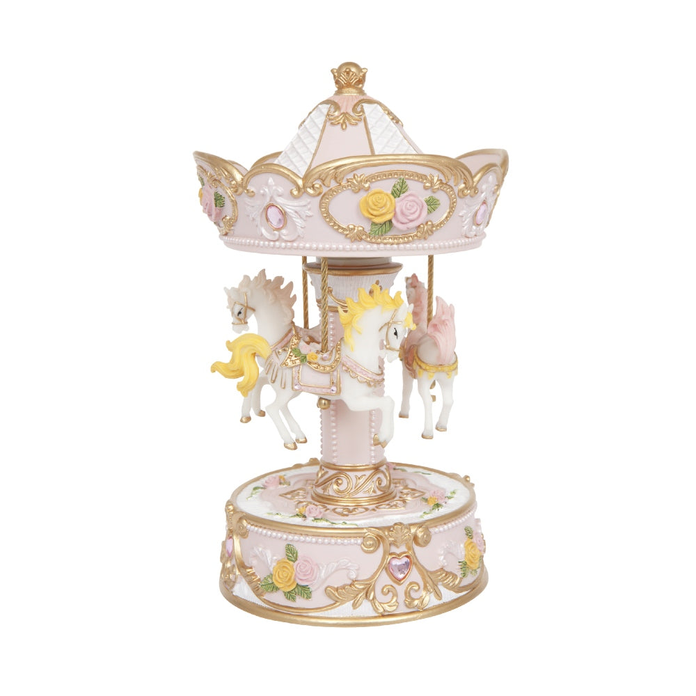 THE RUSSELL COLLECTION MUSICAL CAROUSEL LES ARTES RESIN PINK & WHITE