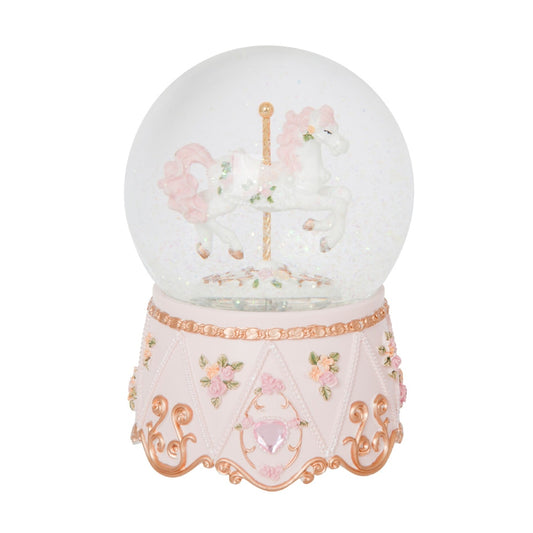 THE RUSSELL COLLECTION RESIN MUSICAL SNOW GLOBE SPINNING CAROUSEL WITH BLOWER