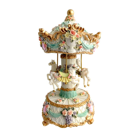 THE RUSSELL COLLECTION CAROUSEL 3 HORSE MONTERAY WHITE AND TEAL